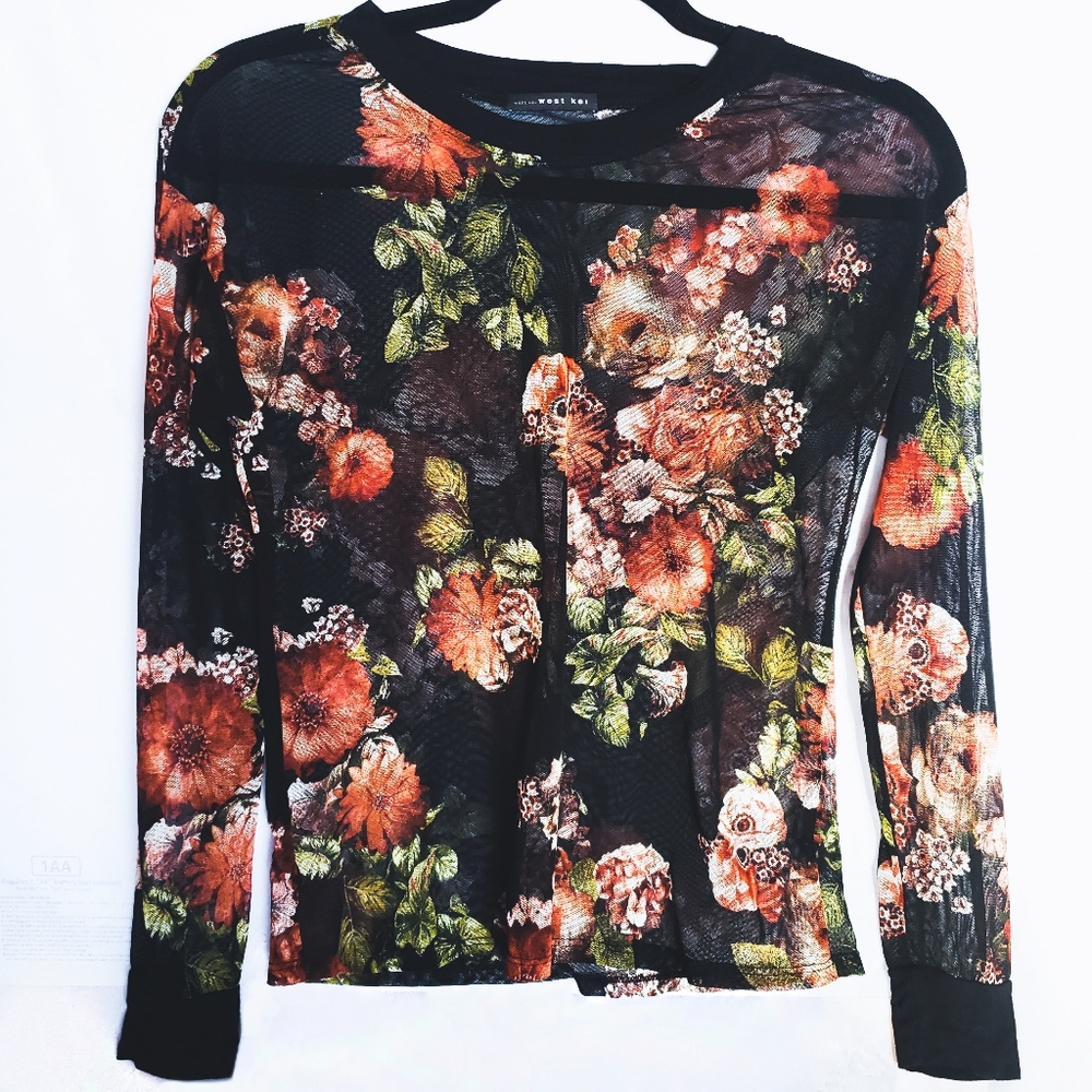 West Kei | Black Floral Mesh/Sheer long sleeve top
